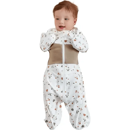 GROWNSY Transitional Swaddle Sleep Sack 3-6 Months, Starfish Design Baby Swaddle Sack, Dual-Zipper for Easy Diaper Changes, Proper Hip Development & Openable Foot Button, 12-20lbs, Bear Forest