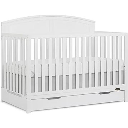 Dream On Me Storybrooke 5-in-1 Convertible Full-Size Crib with Under Drawer, Pebble Grey, GreenGuard Gold & JPMA, Convert to Toddler, Day & Full-Size Bed, 3 Mattress Heights, Sustainable Pinewood