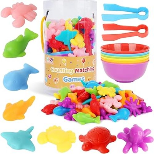 AMOR PRESENT Counting Animals for Toddlers 64 PCS Ocean Animal Matching Game Montessori Educational Color Sorting Toys