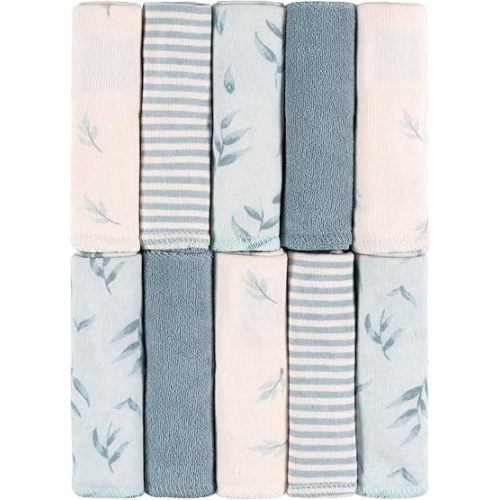 Just Born 10-Pack Baby Washcloths – Soft & Gentle Cotton, Perfect for Bath Time & Everyday Use, Absorbent & Durable, Blue