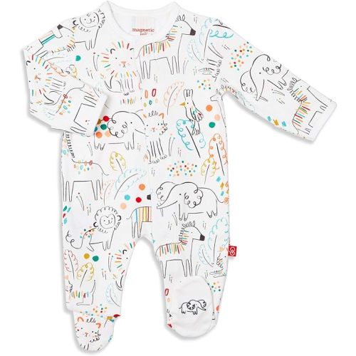 Magnetic Me Footie Pajamas - 100% Organic Cotton Baby Pajamas - Quick Magnetic Fastener Sleeper for Baby Boy and Girl - Pop Jungle - 3-6 Months