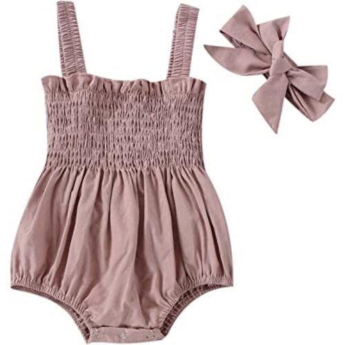 Newborn Baby Girl Bodysuit Sleeveless Halter Frill Romper One-piece Jumpsuit with Headband Summer Clothes Set