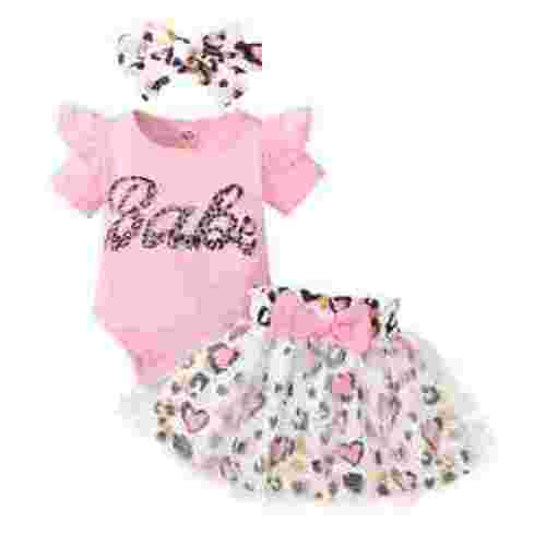 MINKIDFASHION Baby Girls Romper Dress Sets Clothes Female Pink 0-3 Months