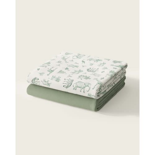 Watercolor Safari Crib Sheet Set, Sage, Nestig Mini Crib