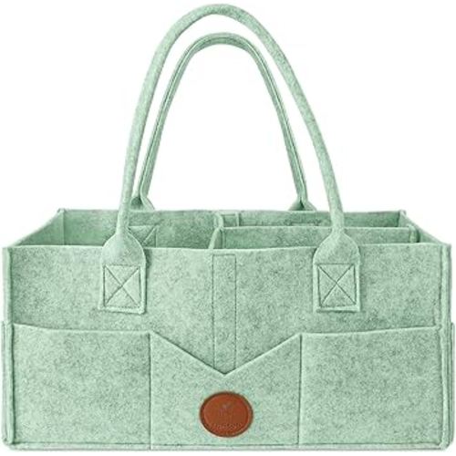 Maliton Baby Diaper Caddy, Nursery Storage Bin & Car Organizer with Handle, Large Felt Bag for Newborn essentials Boy or Girl, Changing Table Organizer for Baby Stuff, 15" x 9" x 7"Baby Shower Basket