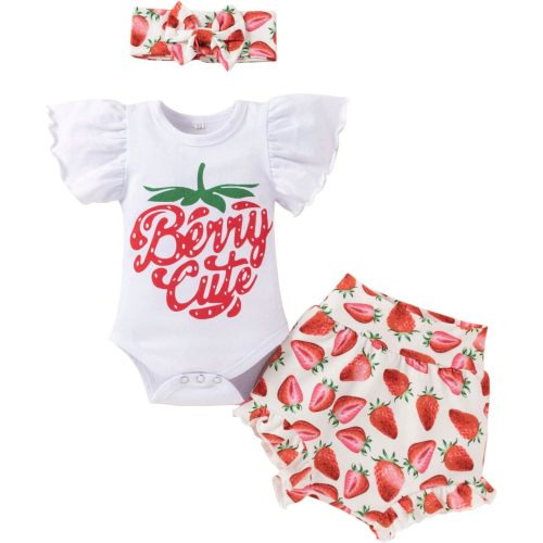 IMEKIS Isn't She Lovely Newborn Baby Girls Coming Home Outfit Ruffle Romper Shorts Pants Headband 3PCS Summer Clothes Set - 0-3 Months - Red Berry Cute