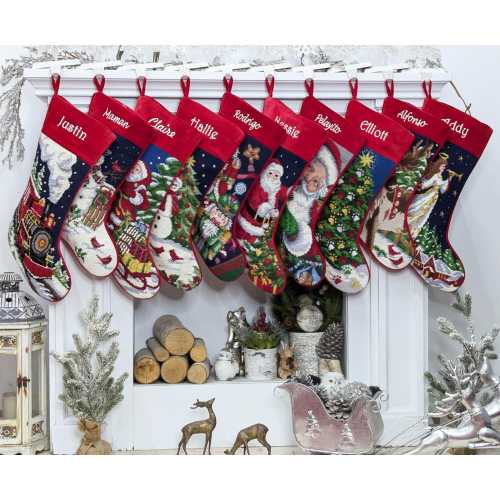Needlepoint Christmas Stockings Personalized Santa Nutcracker Reindeer Old World Finished Embroidered Stockings with Names