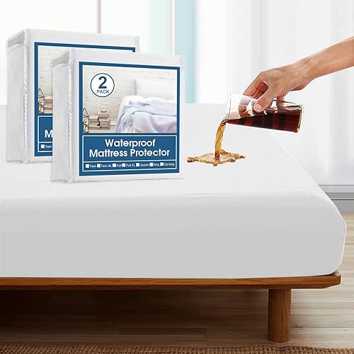 2 Pack Twin Mattress Protector Waterproof Mattress Pad Cover for Kids Soft & Breathable Noiseless Fits up -14'' Depth, Skin-Friendly Machine Wash Mattress Topper Protector Twin Sheets
