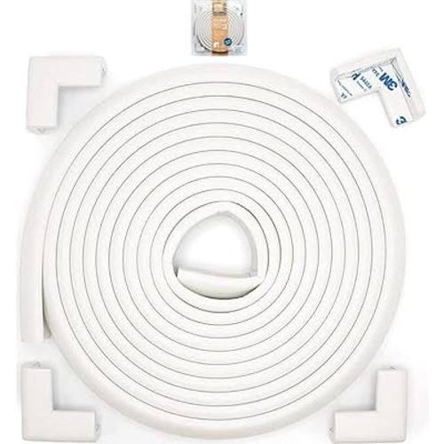 Roving Cove Slim-Fit Corner Edge Protector for Baby Proofing (Small 15ft Edge 4 Corners), Furniture Safety Bumper Guard, Soft NBR Rubber Foam, 3M Adhesive, Oyster White (Off White)