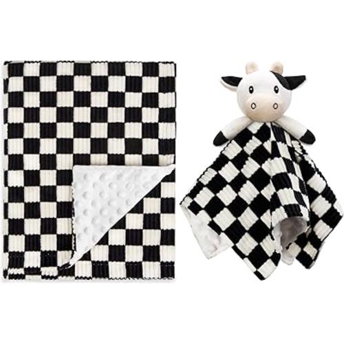 Baby Blanket for Boys Comfy Durable Corduroy Toddler Blanket+Baby Lovey Blanket for Boys Girls for Newborn Infants Black