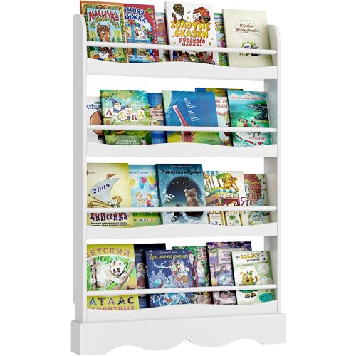 FOTOSOK Kids Bookshelf, 4-Tier Book Shelf Organizer for Toys and Books, Toy Storage Bookshelf in Bedroom, Living Room and Nursery, White