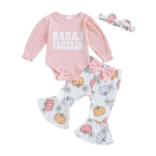 Baby Girls 3Pcs Mama's Pumpkin Halloween Outfit Letter Print Long Slee – August + Willow