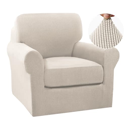 Turquoize 2 Piece Chair Covers Chair Slipcovers for Living Room Small Armchair Chair Cover with Arms Washable Furniture Cover for Chairs Feature Thick Jacquard Fabric (Small Armchair, Island Fossi)