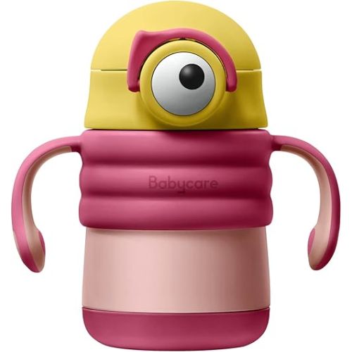 bc babycare Stainless Steel Sippy Cup, Toddler Cups with Straw and Handle, Leak Proof Toddler Straw Cups, Baby Sippy Cup, Insulated Cup, Insulated Cup, 6+ mths, 9.8oz Pink