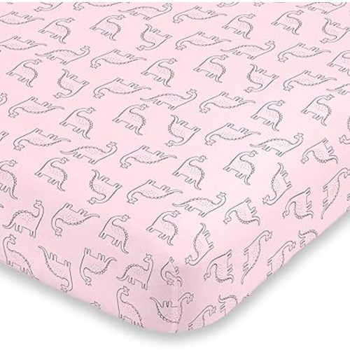 Carter's Dinosaur Princess Pink Super Soft Fitted Crib Sheet , 52x28 Inch (Pack of 1)