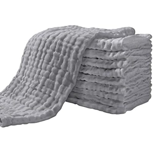 Yoofoss Muslin Burp Cloths for Baby 10 Pack 100% Cotton Baby Washcloths for Boys Girls Large 20''X10'' Super Soft and Absorbent Gray
