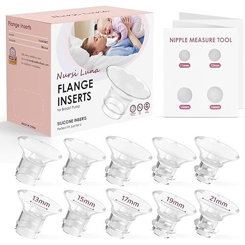 FOR MOM: Flange Inserts 10PCS 13/15/17/19/21mm for 24mm Flanges/Shield of Most Pumps, Flange Sizing Kit Silicone Flanges Insert, Breastfeeding Essentials Kit for New Moms