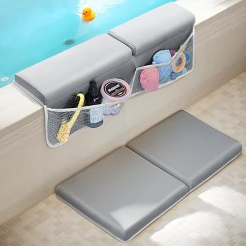 Bath Kneeler and Elbow Rest Pad Set, Ultra Thick Kneeling Pad and Elbow Support for Kneel & Arm Support, Quick Dry Material Bathtub Kneeling Mat with Toy Organizer