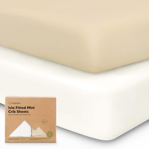 Pack and Play Sheets Fitted - 2-Pack Mini Crib Sheets for Pack N Play Mattress, Soft & Cozy, Neutral Toddler Playard Bedding, Snug Fitted Mini Baby Crib Mattress Cover Set for Boys, Girls (Khaki)