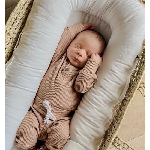 Newborn Baby Boy Girl Clothes Ribbed Knitted Cotton Long Sleeve Romper Long Pants Solid Color Fall Winter Outfits