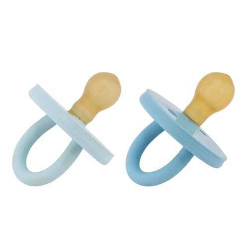 HEVEA Natural Rubber BumiBébé Pacifiers - 3-36 Months - Round Teat Shape - Two-Pack - Sky Blue & Denim