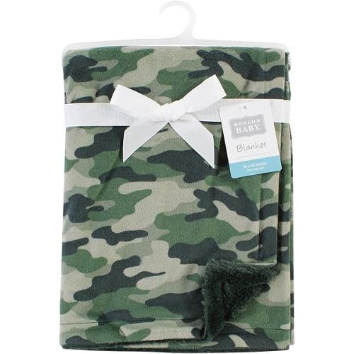 Hudson Baby Unisex Baby Plush Blanket with Furry Binding and Back, Camo, One Size