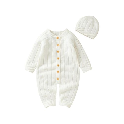 Qtinghua Newborn Baby Girl Boy Winter Clothes Long Sleeve Knit Sweater Romper Jumpsuit with Hat Outfits White 3-6 Months