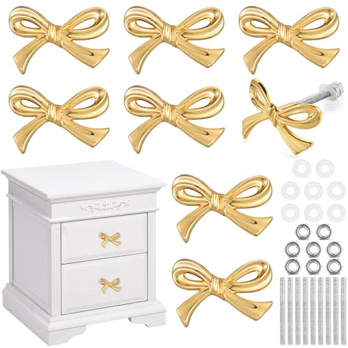 MorningRo Bow Drawer Knobs Metal Bow Dresser Knobs Vintage Handles for Dresser Gold Handles for Home Bedroom Kitchen Cabinets Hardware Cupboard(Small Size,8 Pcs)