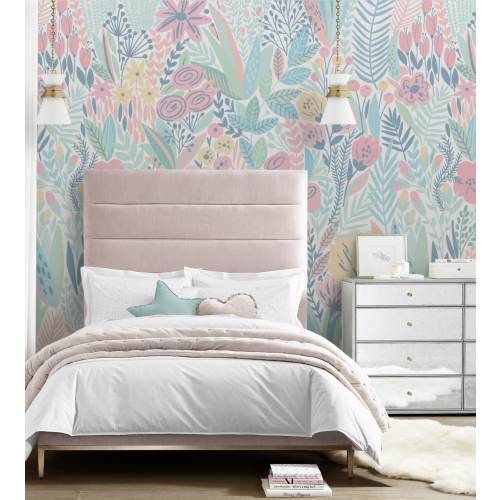 Floral Repositionable Wallpaper, Peel & Stick Fabric Wallpaper, Self Adhesive Floral Wallpaper For Nursery or Girl's Room, PVC Free #61M