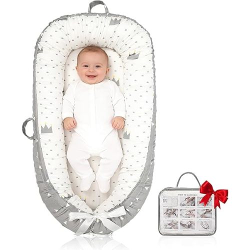 Baby Lounger | Organic Cotton Infant Support Cushion| Reversible, Adjustable & Portable Floor Cushion | Soft, Breathable, Washable Cover
