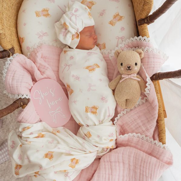 Swaddle Set | Pink Teddies