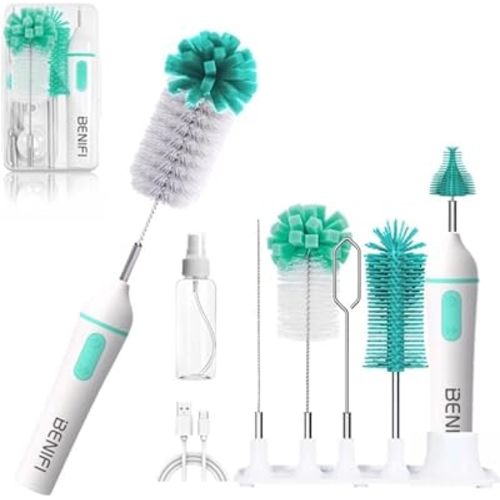 Electric Bottle Brushes Set, Baby Bottle Brush Cleaner, Portable Cleaning Brush Set, Silicon Bottle Brushes, Formula Mixer, Nipple Brush, Straw Brush, Soap Dispenser