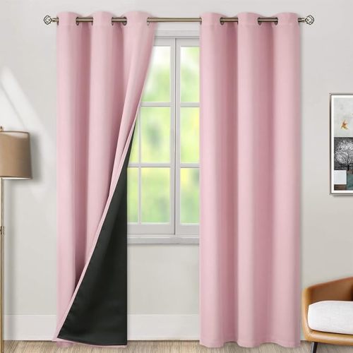 BGment Baby Pink 100% Blackout Curtains for Nursery Bedroom 84 Inch Length 2 Panels, Thermal Insulated Full Light Blocking Grommet Noise Cancelling Window Curtains for Girls Room, 38 Inch Wide Each