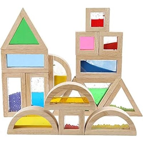 Large Wooden Building Blocks for Toddlers Baby Kids 16 Pcs Rainbow Blocks Geometry Sensory Stacking Construction Toys Set Colorful Preschool Learning Educational Toys for Boys & Girls…