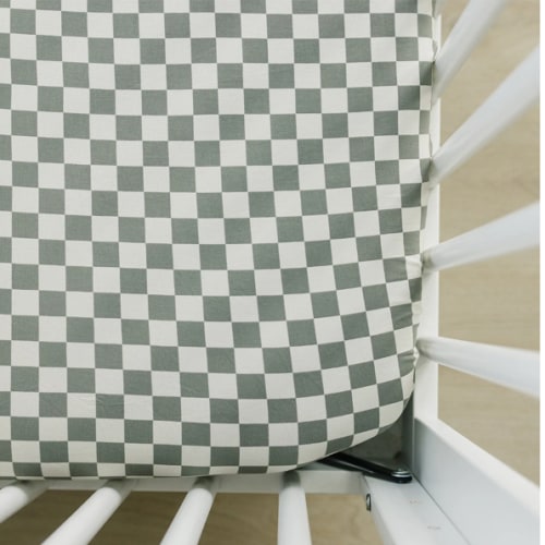Light Green Checkered Bamboo Stretch Crib Sheet by Mebie Baby – Avery and Everett