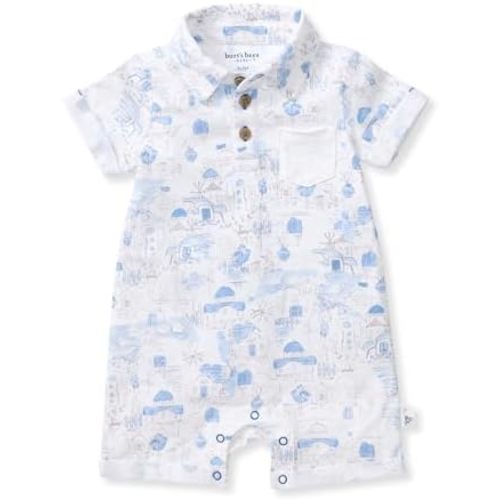 Burt's Bees Baby Baby Boys Romper, 100% Organic Cotton, One-piece Outfit Boy Clothes for Sizes Newborn to 24 Months