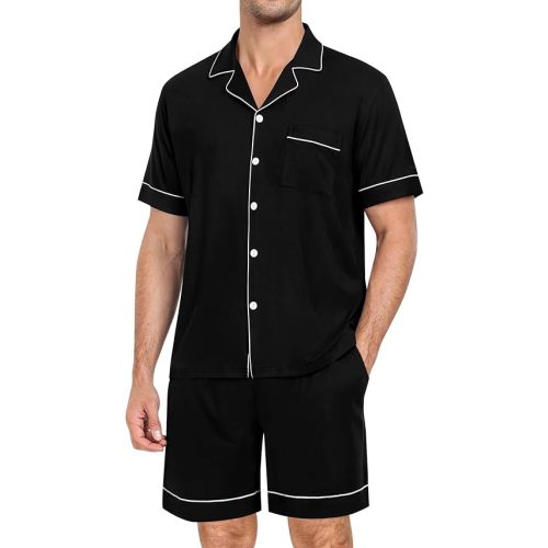 SWOMOG Mens Pajama Set Short Sleeve 2 PCS Sleepwear Button Down Soft Loungewear Modal Set Pj Set with Pockets S-3XL