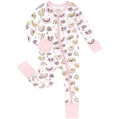 Teach Leanbh Unisex Baby Cotton Pajamas with Mittens and Feet Cuffs 2 Way Zipper Long Sleeve Romper Sleep and Play