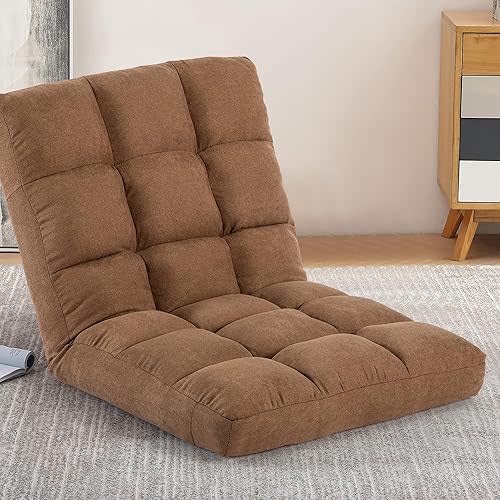 Floor Chair with Back Support Folding Chair with 6 Adjustable Position, Padded Sleeper Bed, Floor Gaming Chair, Meditation Chair, Gaming Floor Chairs for Adults (Country Rustic, Tan)