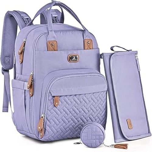 Dikaslon Diaper Bag Backpack with Portable Changing Pad, Pacifier Case and Stroller Straps, Large Unisex Baby Bags for Boys Girls, Multipurpose Travel Back Pack Moms Dads, Taro Purple