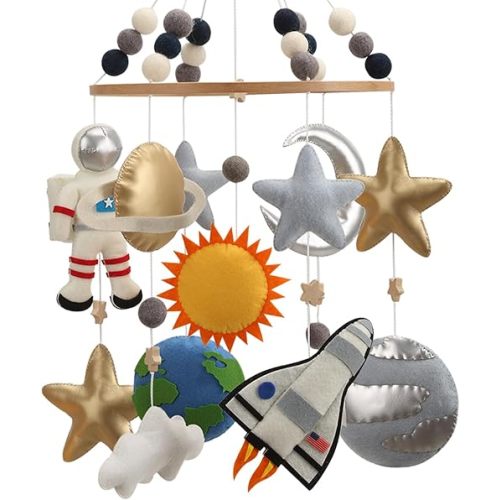 Space Mobile for Crib - A Colorful Space Baby Mobile with Rocket Planets and Stars for a Space Themed Nursery