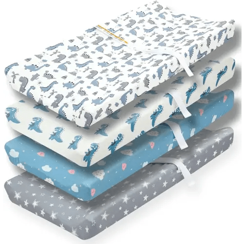 4 Pack Soft Baby Boy Sheets Dinosaur Star Cloud Soft Polyester Neutral Unisex Fitted Sheets Set for Baby Boys