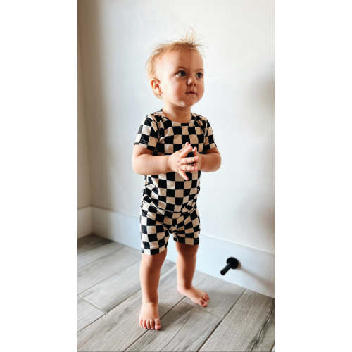 Black Checker | Bamboo Short Sets