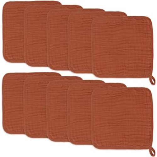 Baby Washcloths, Muslin Cotton Baby Towels, Large 10”x10” Wash Cloths Soft on Sensitive Skin, Absorbent for Boys & Girls, Newborn Baby & Toddlers Essentials Shower Registry Gift (Garnet, Pack of 10)
