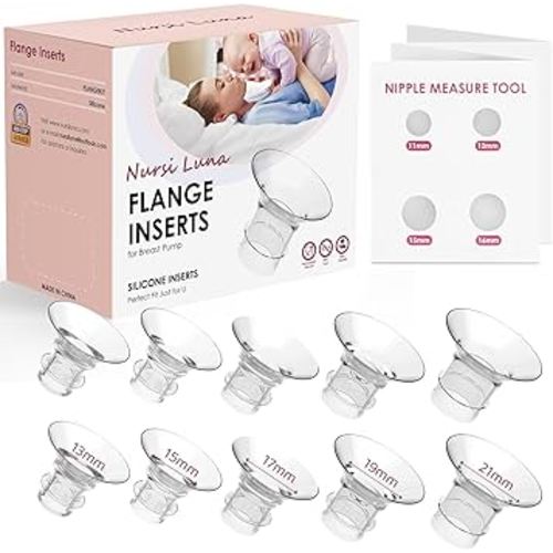 Flange Inserts 10PCS 13/15/17/19/21mm for 24mm Flange/Shield of Most Pumps, Flange Sizing Kit Silicone Flange Insert for Breast Pump Accessories, Breastfeeding Essentials Kit for New Moms