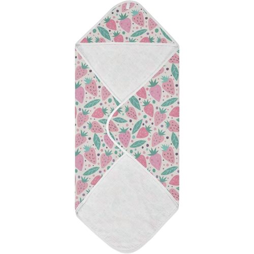 Strawberry Print Bath Towels Baby Essentials Soft Cotton Baby Blanket Absorbent Towels with Hood for Newborn Infant Toddler Medium