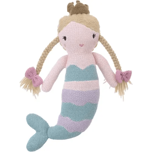 Mermaid 100% Cotton Knitted Plush Toy, Cassidy, Aqua/Lavender
