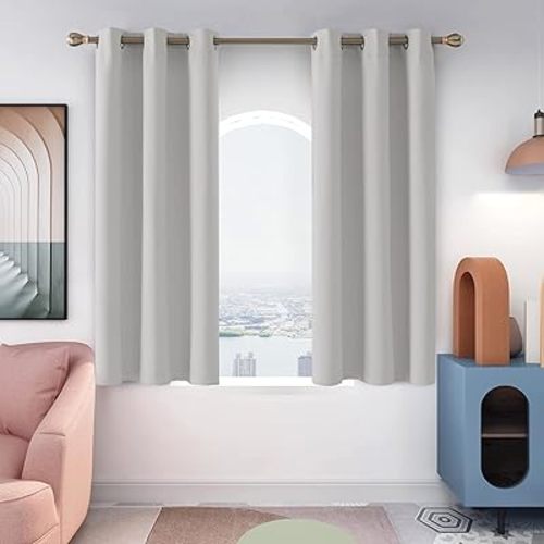 Deconovo Blackout Grommet Curtains – Thermal Insulated, Noise-Reducing, Sustainable & Easy-Care Drapes for Bedroom, Living Room & Office–Oeko-TEX Certified, Greyish White, 42W x 63L Inch (Set of 2)