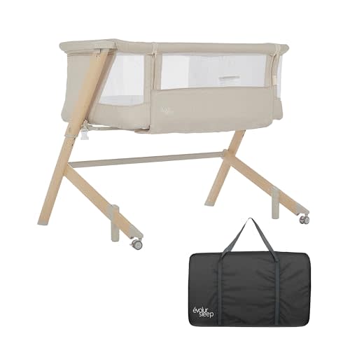 Evolur Stellar Bassinet and Bedside Sleeper, Easy to Fold and Carry, Lightweight and Portable Baby Bassinet, Height Adjustable, Mattress Pad Included, Beige