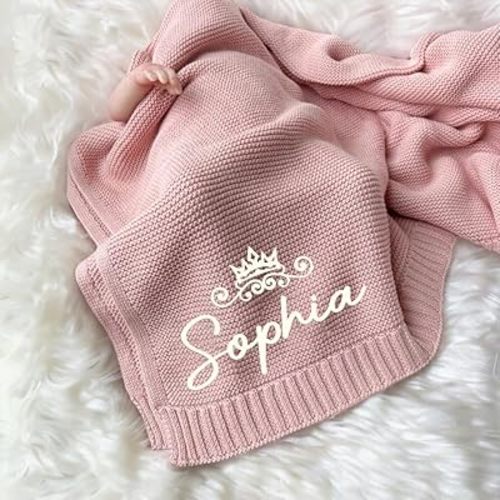 Embroidered Baby Blanket, Personalized Baby Blanket, Custom Knit, Gifts for Boy, Cozy Soft Cotton Knit Custom Name, Newborn Gifts, Birthday, Christmas, 3